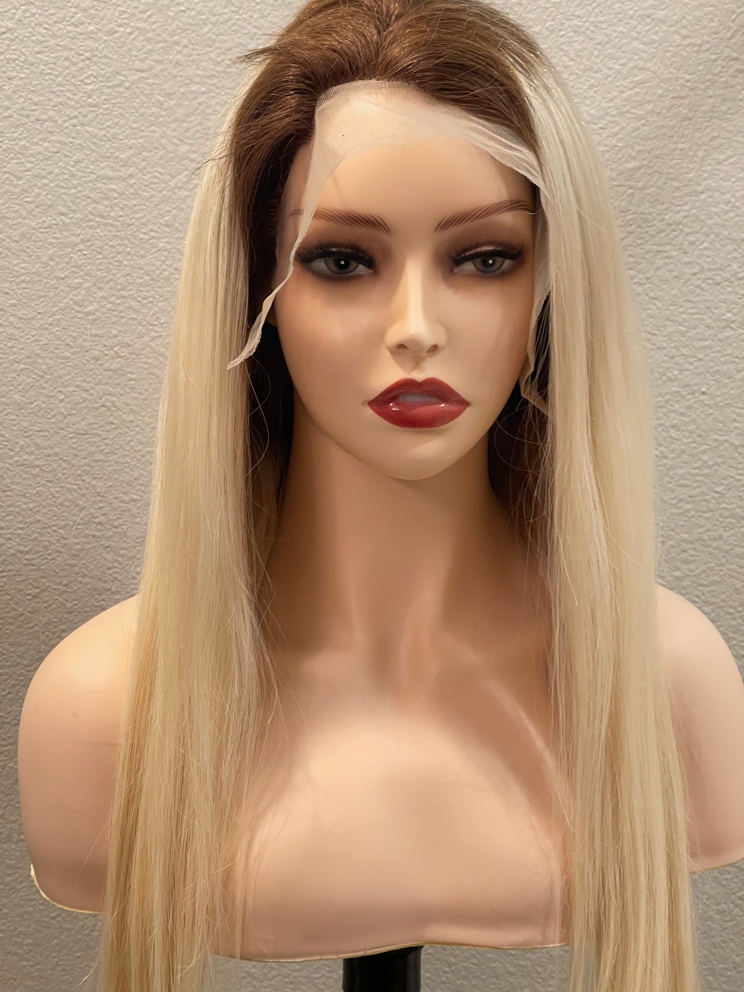 613 Virgin Brazilian Straight Transparent Lace Frontal Wig With Dark Roots