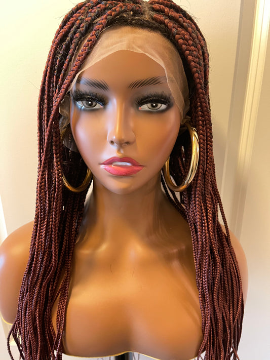 Full Lace Box Braid Wig Reddish Brown