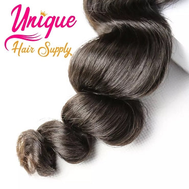 3 Bundles with Closure- Virgin Brazilian Straight, Body Wave, Loose Wave, Deep Wave, Curly