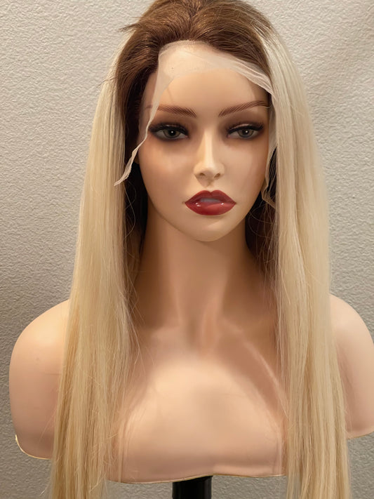 613 Virgin Brazilian Straight Transparent  Lace Frontal Wig With Dark Roots